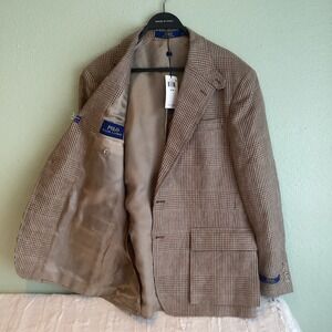 Mens 44R Polo Ralph Lauren RL67 Glen Plaid Linen Sport Coat Old Money,MSRP $1198